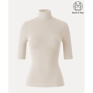 OGL Top Size S NEW Essential Turtleneck Elbow Length Sleeve Brami Morning Mist